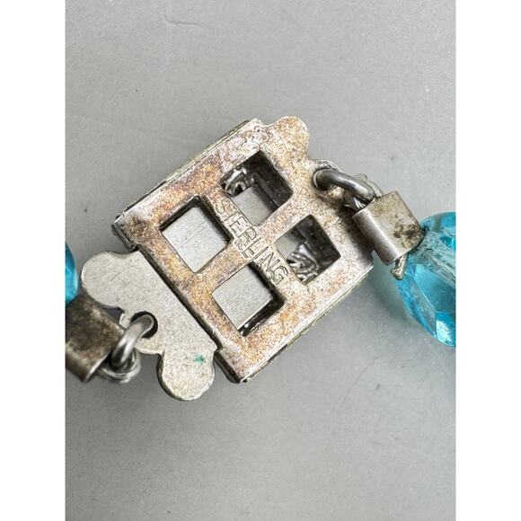 Vintage Turquoise & Black Glass Bead Necklace w/Sterling Silver Clasp - Picture 8 of 11